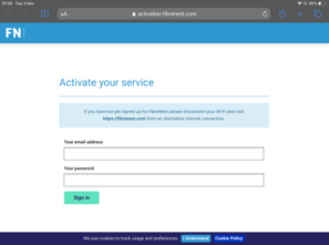 Screenshot of Service Activation page when connecting for first time